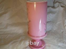 Antique Victorian Bristol Pink Glass Vase Beautiful Hand Painted Enamel Flowers
