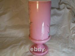 Antique Victorian Bristol Pink Glass Vase Beautiful Hand Painted Enamel Flowers