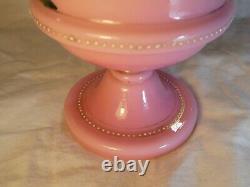 Antique Victorian Bristol Pink Glass Vase Beautiful Hand Painted Enamel Flowers