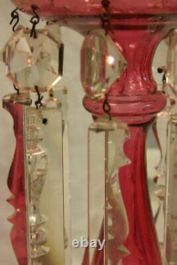 Antique Victorian Cranberry Glass Mantle Lustre