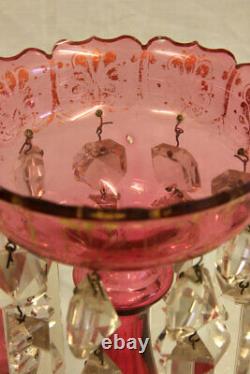 Antique Victorian Cranberry Glass Mantle Lustre