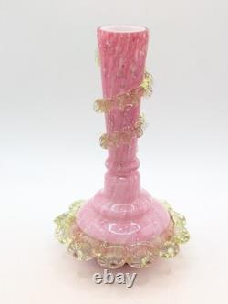 Antique Victorian Frilly Pink Spangle Glass Uranium Vase UV Glowing