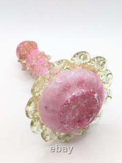 Antique Victorian Frilly Pink Spangle Glass Uranium Vase UV Glowing