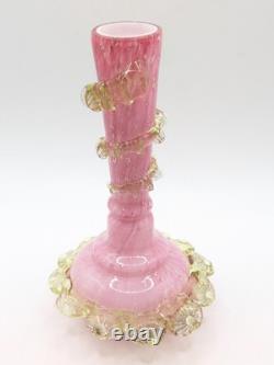 Antique Victorian Frilly Pink Spangle Glass Uranium Vase UV Glowing