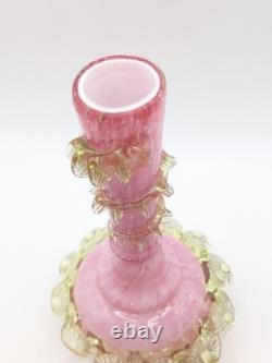 Antique Victorian Frilly Pink Spangle Glass Uranium Vase UV Glowing