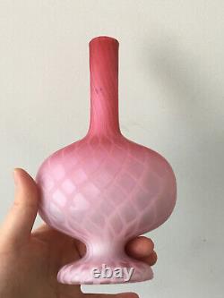 Antique Victorian Glass Quilt Vase Cranberry Pink White