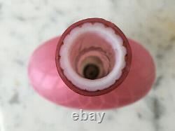 Antique Victorian Glass Quilt Vase Cranberry Pink White