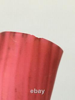 Antique Victorian Glass Quilt Vase Cranberry Pink White