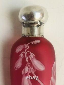 Antique Victorian Perfume Vial Bottle English Pink Cameo Art Glass Sterling Top