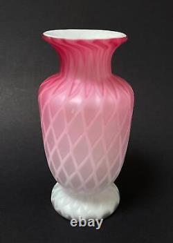 Antique Victorian Pink Diamond Quilted Mother Of Pearl Satin Glass Cased Vase