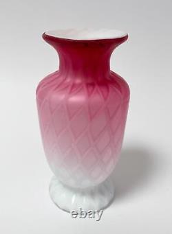 Antique Victorian Pink Diamond Quilted Mother Of Pearl Satin Glass Cased Vase
