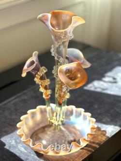 Antique Victorian Pink Opalescent Art Glass Epergne