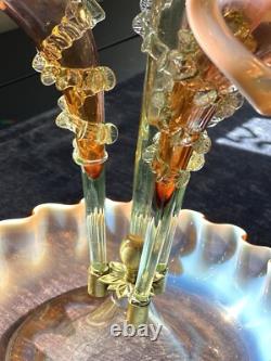 Antique Victorian Pink Opalescent Art Glass Epergne