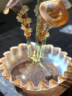 Antique Victorian Pink Opalescent Art Glass Epergne