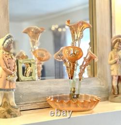 Antique Victorian Pink Opalescent Art Glass Epergne