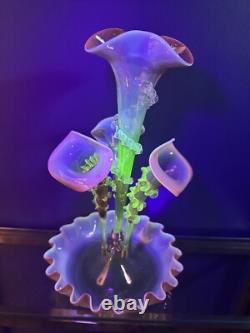 Antique Victorian Pink Opalescent Art Glass Epergne
