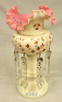 Antique Victorian Single Pink & Cream Glass Mantle Lustre