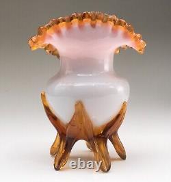 Antique Victorian Stevens & Williams Custard Glass Vase Pink Amber Opal Glass