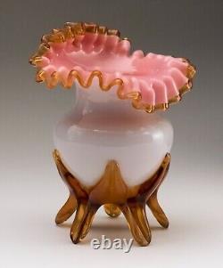 Antique Victorian Stevens & Williams Custard Glass Vase Pink Amber Opal Glass