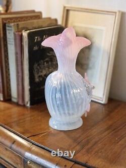 Antique Victorian Stourbridge Vaseline Glass Applique Flowers Opalescent Jug