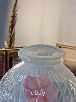 Antique Victorian Stourbridge Vaseline Glass Applique Flowers Opalescent Jug