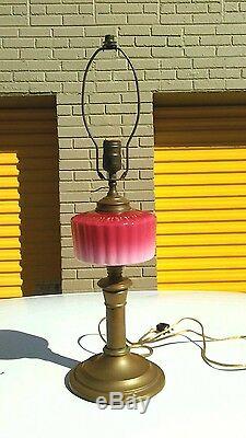 Antique Victorian style Pink Glass & Brass Lamp. Vintage Art deco. Rare