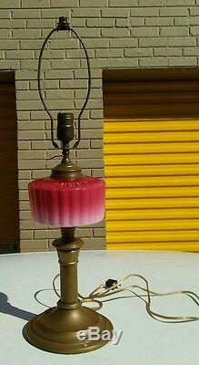 Antique Victorian style Pink Glass & Brass Lamp. Vintage Art deco. Rare