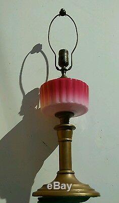 Antique Victorian style Pink Glass & Brass Lamp. Vintage Art deco. Rare