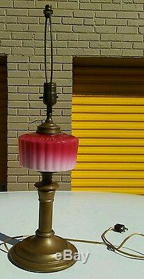 Antique Victorian style Pink Glass & Brass Lamp. Vintage Art deco. Rare