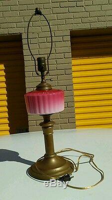 Antique Victorian style Pink Glass & Brass Lamp. Vintage Art deco. Rare