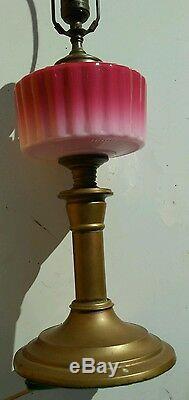 Antique Victorian style Pink Glass & Brass Lamp. Vintage Art deco. Rare