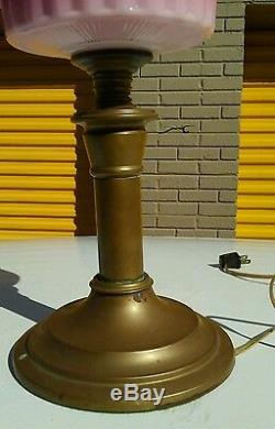 Antique Victorian style Pink Glass & Brass Lamp. Vintage Art deco. Rare