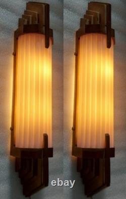 Antique Vintage Art Deco Brass Pink Glass Rod Ship Light Wall Sconce Lamp 1 Pc