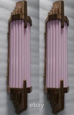 Antique Vintage Art Deco Brass Pink Glass Rod Ship Light Wall Sconce Lamp 1 Pc
