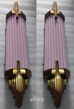 Antique Vintage Art Deco Brass Pink Glass Rod Ship Light Wall Sconce Lamp 1 Pc