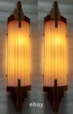 Antique Vintage Art Deco Brass Pink Glass Rod Ship Light Wall Sconce Lamp 1 Pc