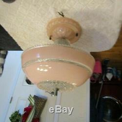 Antique Vintage Hobnail Art Deco Glass Ceiling Light Lamp Fixture Pink 30s 40s