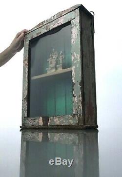 Antique Vintage Indian Art Deco Display Bathroom Cabinet. Pink & Sage