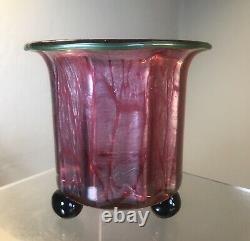 Antique Vintage Loetz Glass Vase Ausfuehrung 134 Pink With Green Lip Wrap