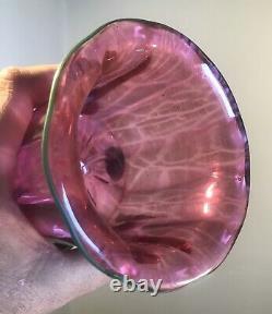 Antique Vintage Loetz Glass Vase Ausfuehrung 134 Pink With Green Lip Wrap