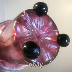 Antique Vintage Loetz Glass Vase Ausfuehrung 134 Pink With Green Lip Wrap