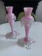 Antique Vintage Murano Venetian Art Glass Bud Vases Pair Pink