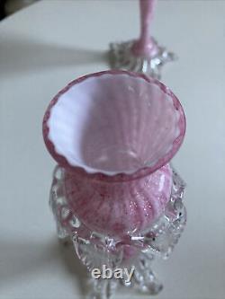 Antique Vintage Murano Venetian Art Glass Bud Vases Pair Pink