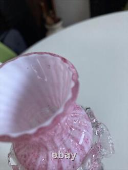 Antique Vintage Murano Venetian Art Glass Bud Vases Pair Pink