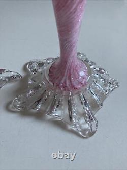 Antique Vintage Murano Venetian Art Glass Bud Vases Pair Pink