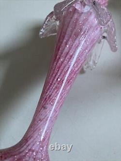 Antique Vintage Murano Venetian Art Glass Bud Vases Pair Pink