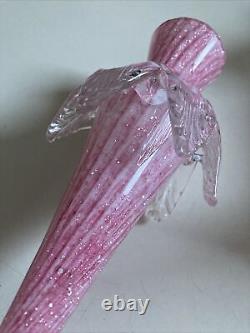 Antique Vintage Murano Venetian Art Glass Bud Vases Pair Pink