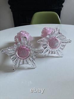 Antique Vintage Murano Venetian Art Glass Bud Vases Pair Pink