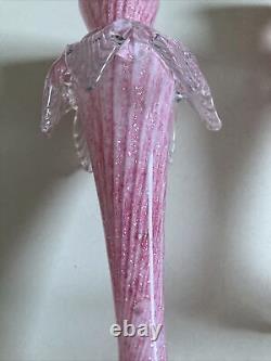 Antique Vintage Murano Venetian Art Glass Bud Vases Pair Pink