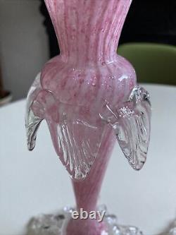 Antique Vintage Murano Venetian Art Glass Bud Vases Pair Pink